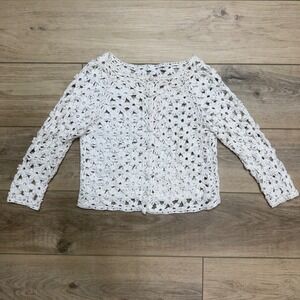 White Floral Crochet Flower Cardigan Long Sleeve Daisy Open Knit Shrug Womens XS